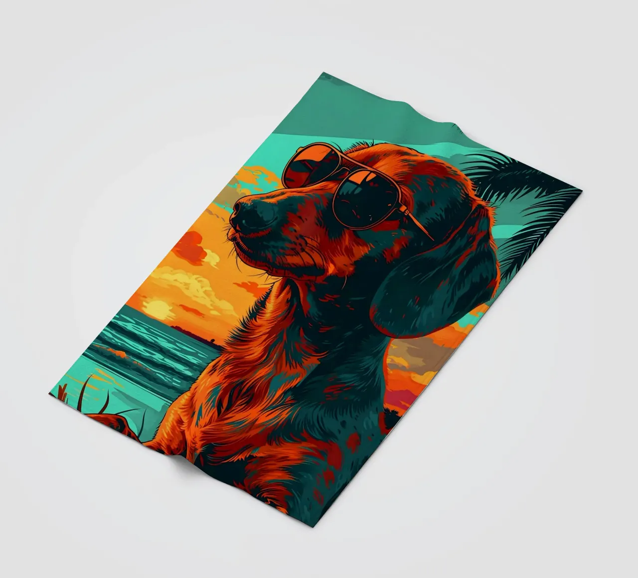 Dackel mit Sonnenbrille am Strand coperta in pile da WILD ART