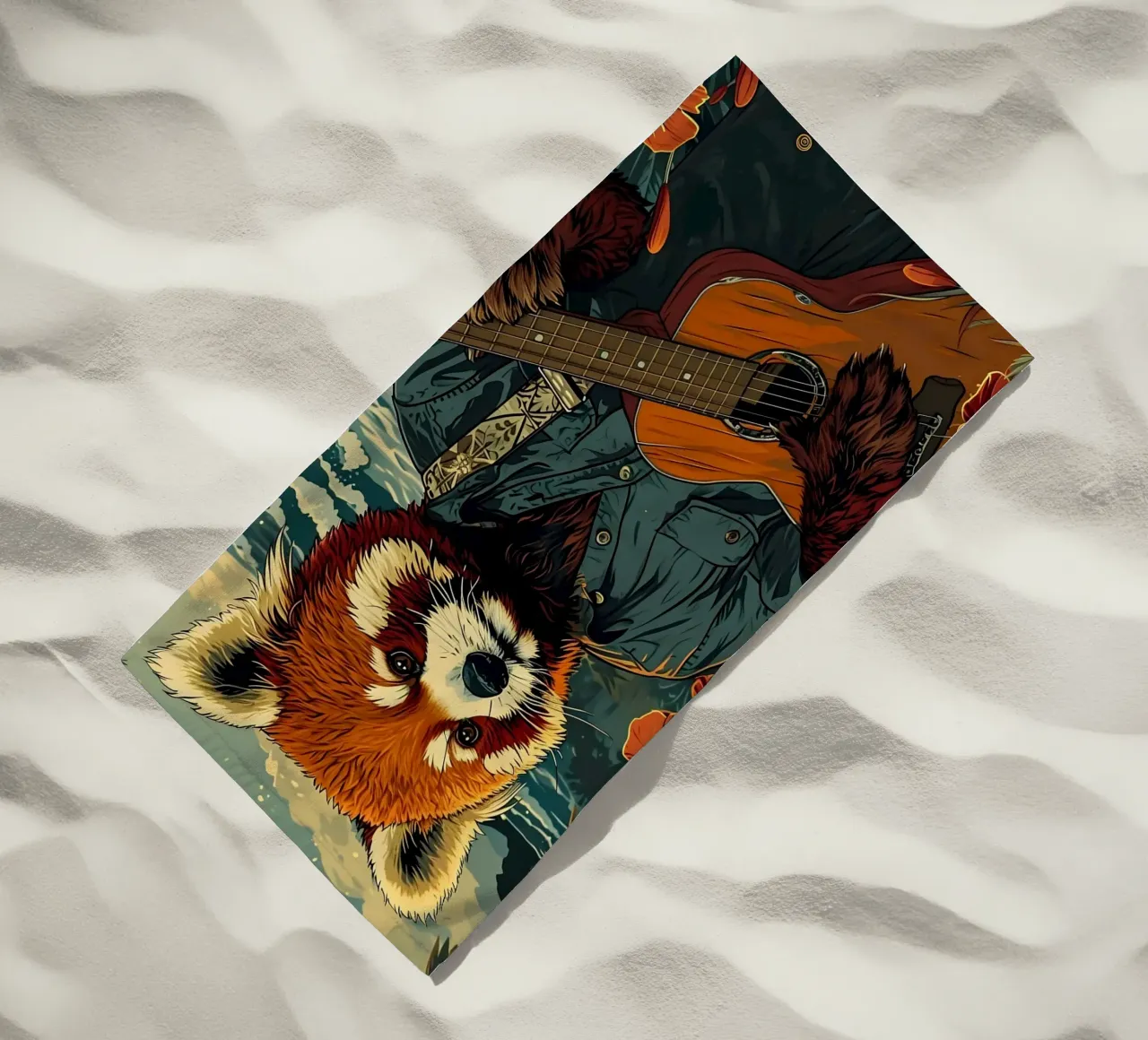 Roter Panda mit Gitarre am Strand telo mare da WILD ART