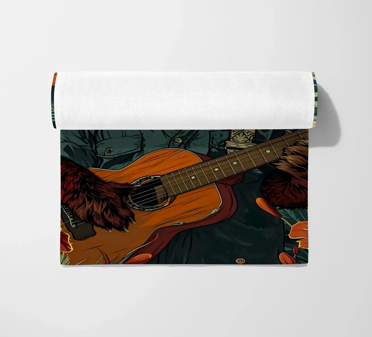 Roter Panda mit Gitarre am Strand telo mare da WILD ART
