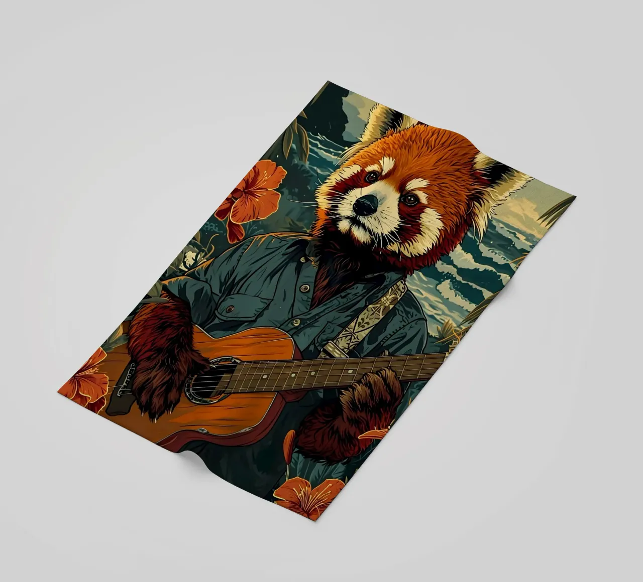 Roter Panda mit Gitarre am Strand telo mare da WILD ART