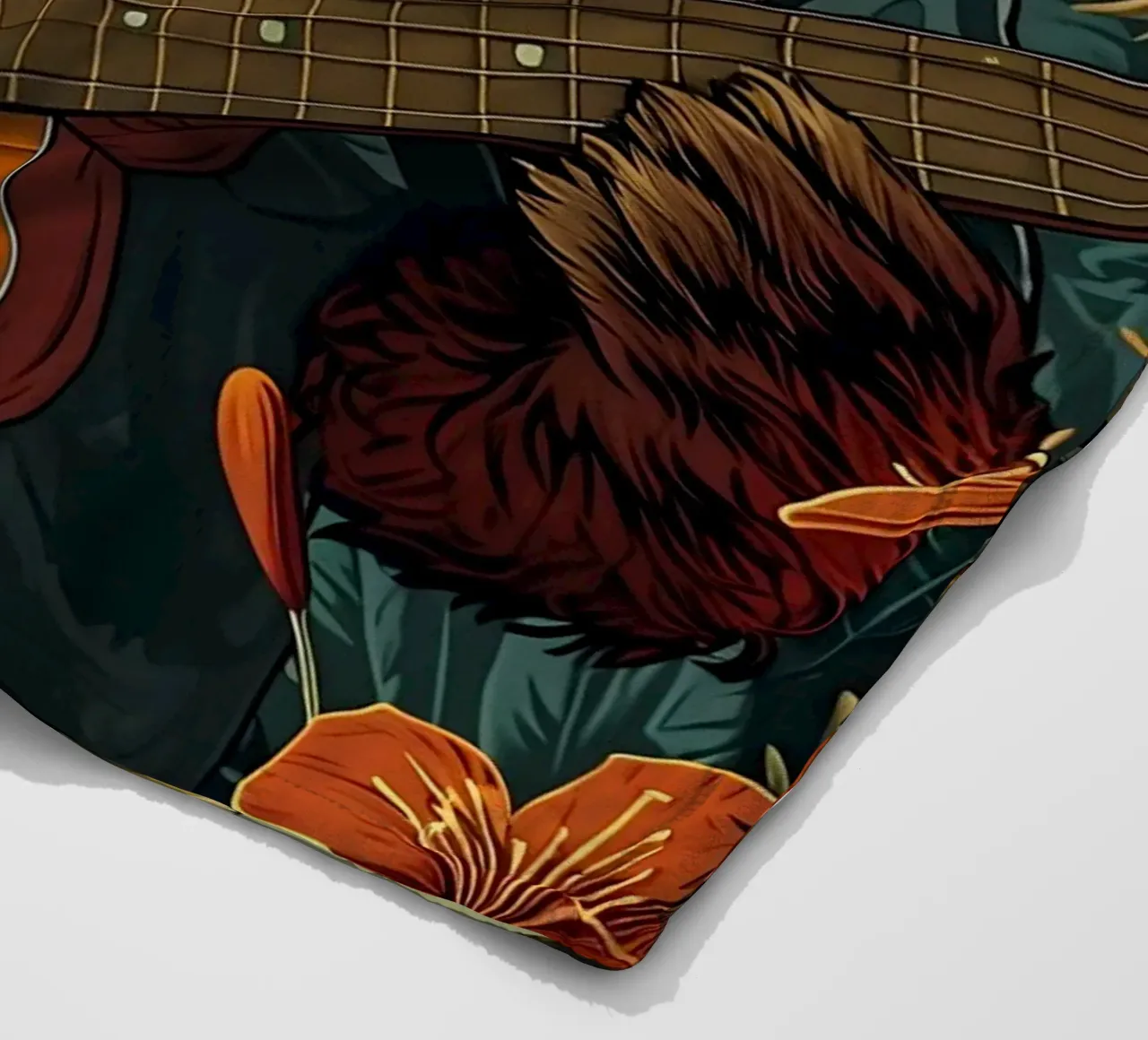 Roter Panda mit Gitarre am Strand coperta in pile da WILD ART
