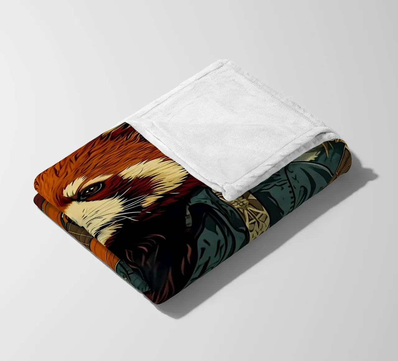 Roter Panda mit Gitarre am Strand coperta in pile da WILD ART