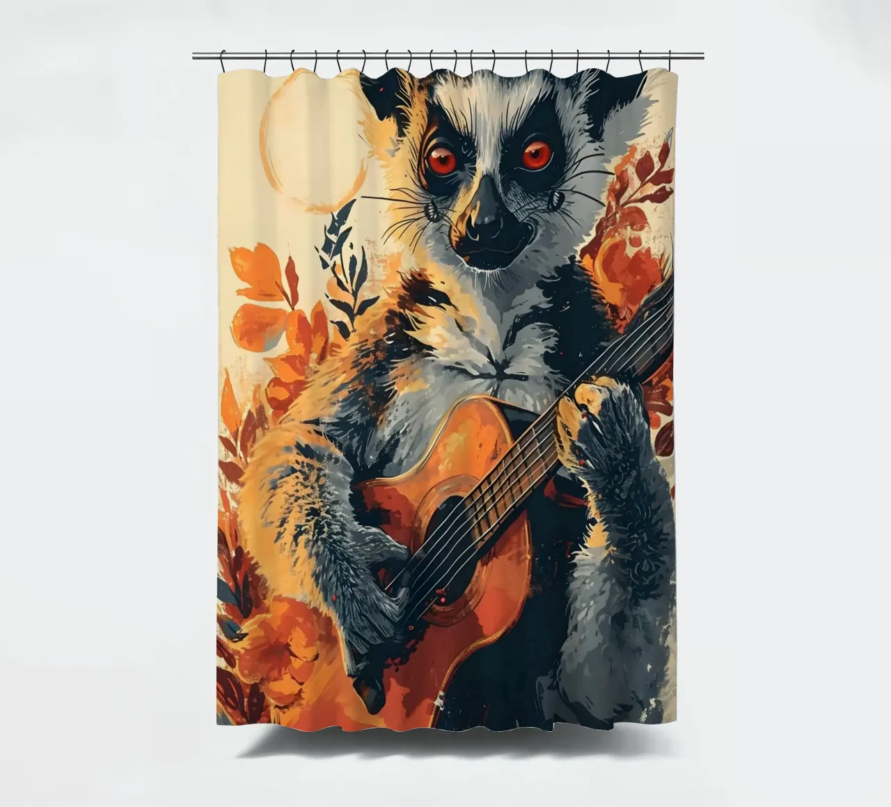 Lemur mit Gitarre am Strand cortina de baño de WILD ART