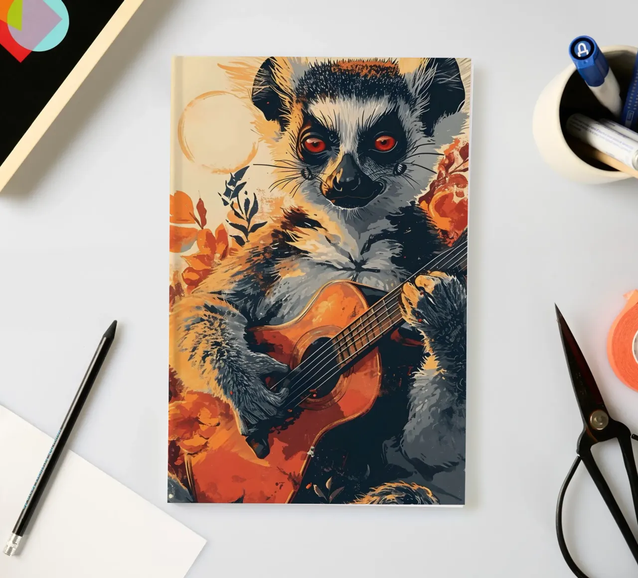 Lemur mit Gitarre am Strand notebook by WILD ART