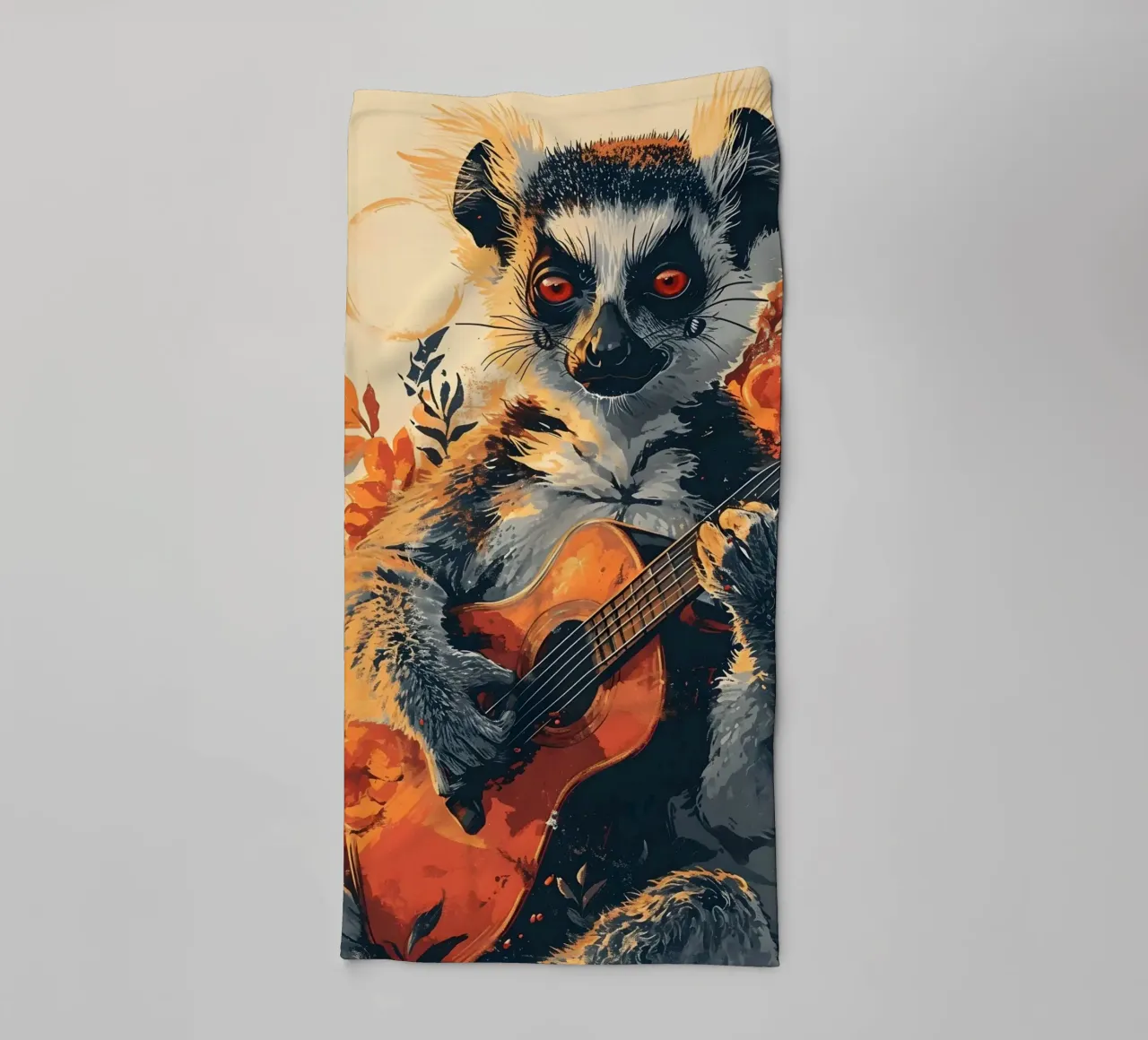 Lemur mit Gitarre am Strand asciugamano da bagno da WILD ART