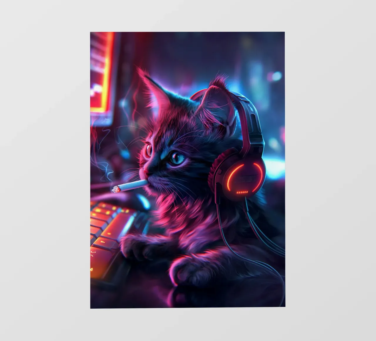 Gatto fumatore di Cyberpunk Gamer telo in pvc da Fleur de Lys