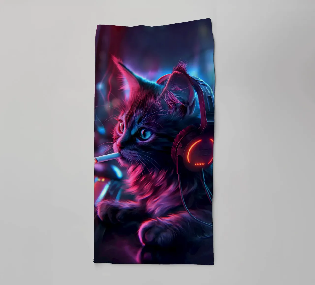 Gatto fumatore di Cyberpunk Gamer asciugamano da bagno da Fleur de Lys
