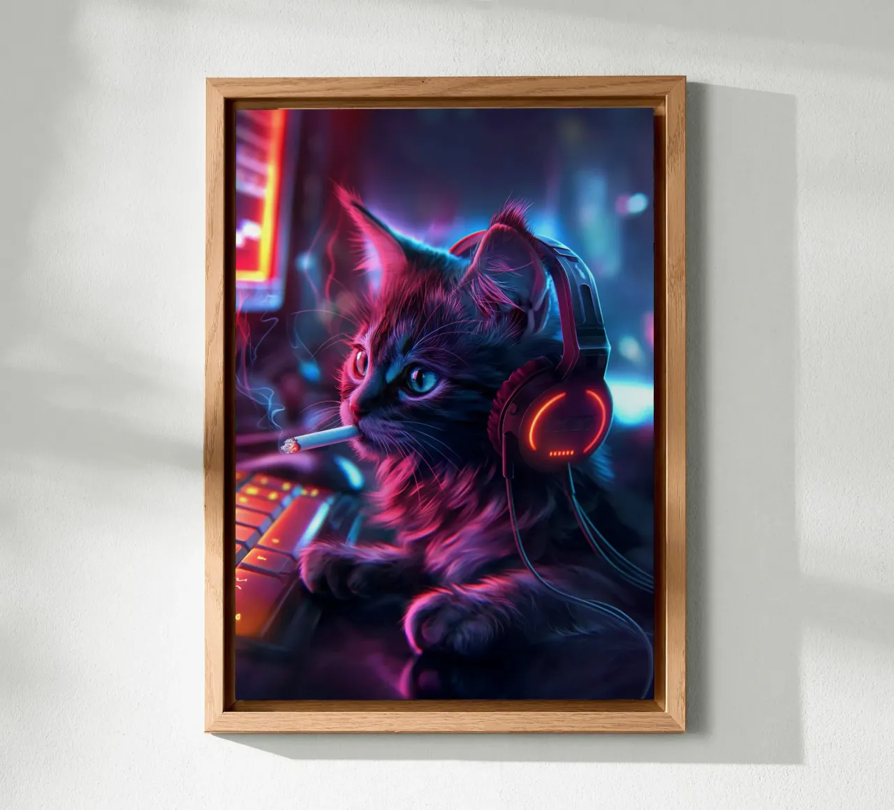 Gatto fumatore di Cyberpunk Gamer alluminio dibond da Fleur de Lys