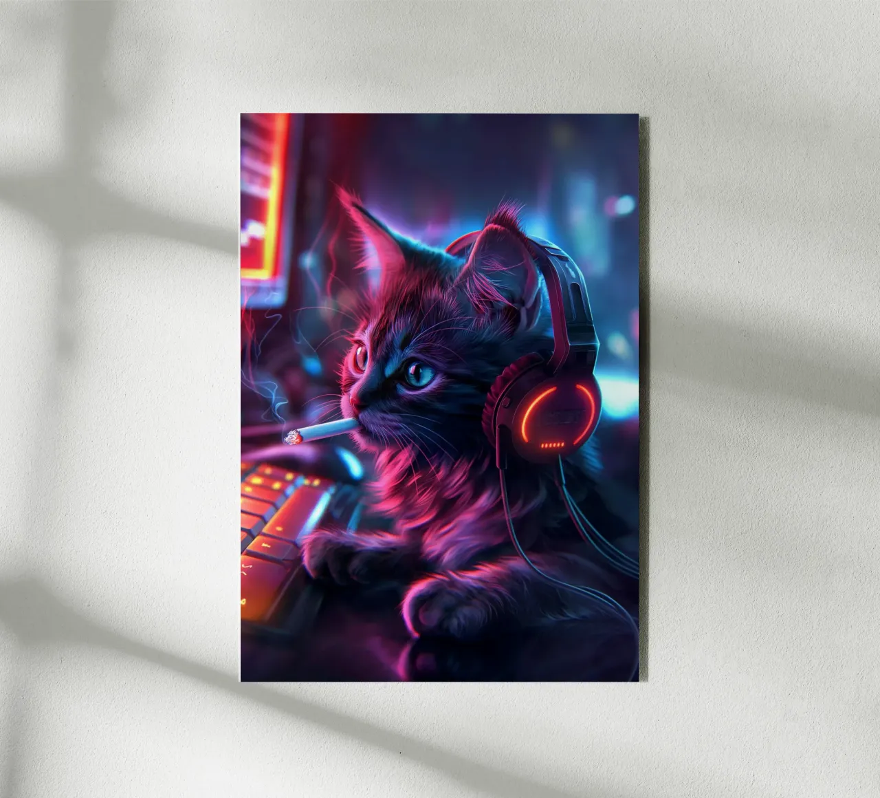 Gatto fumatore di Cyberpunk Gamer alluminio dibond da Fleur de Lys