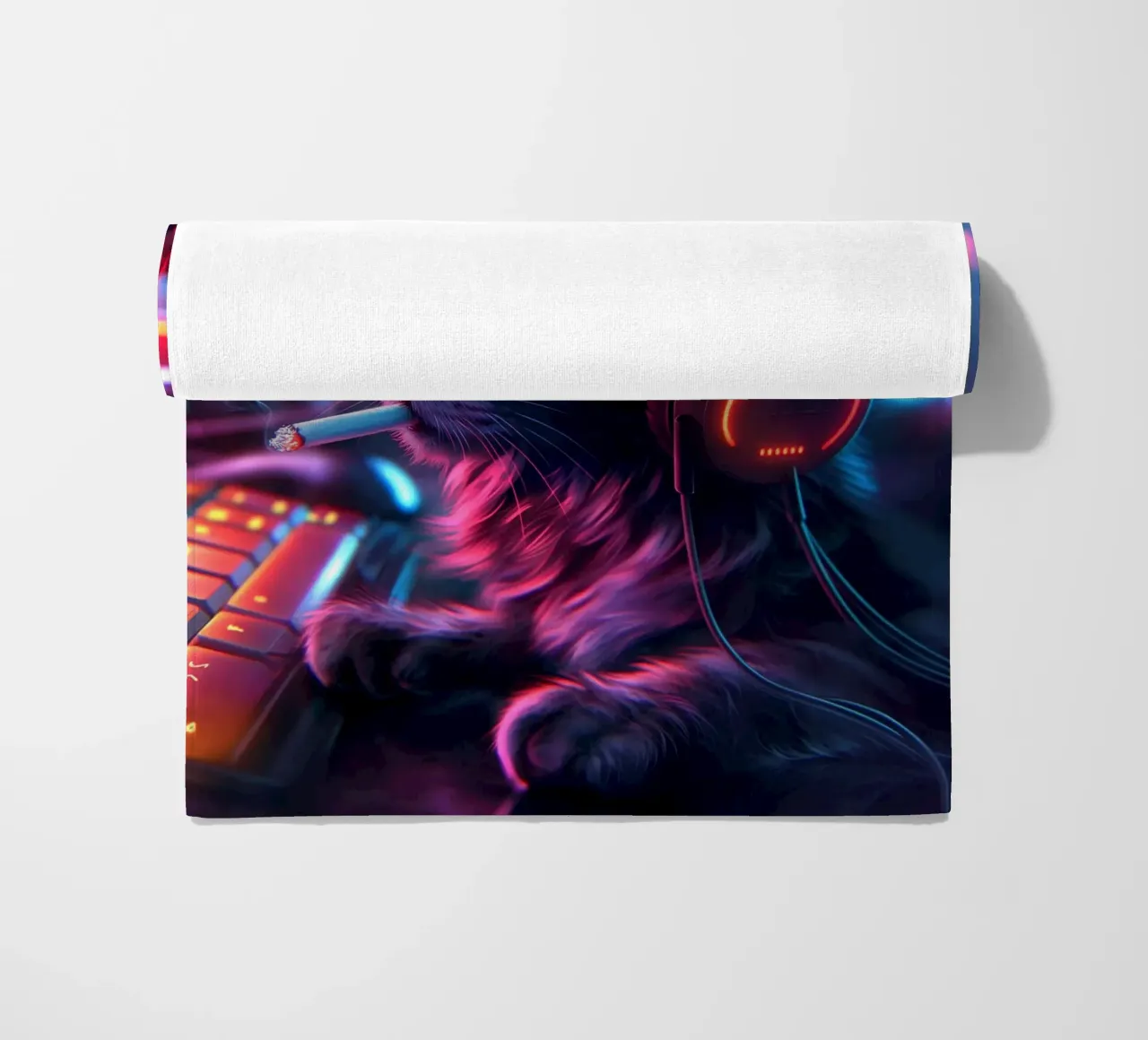 Gatto fumatore di Cyberpunk Gamer telo mare da Fleur de Lys