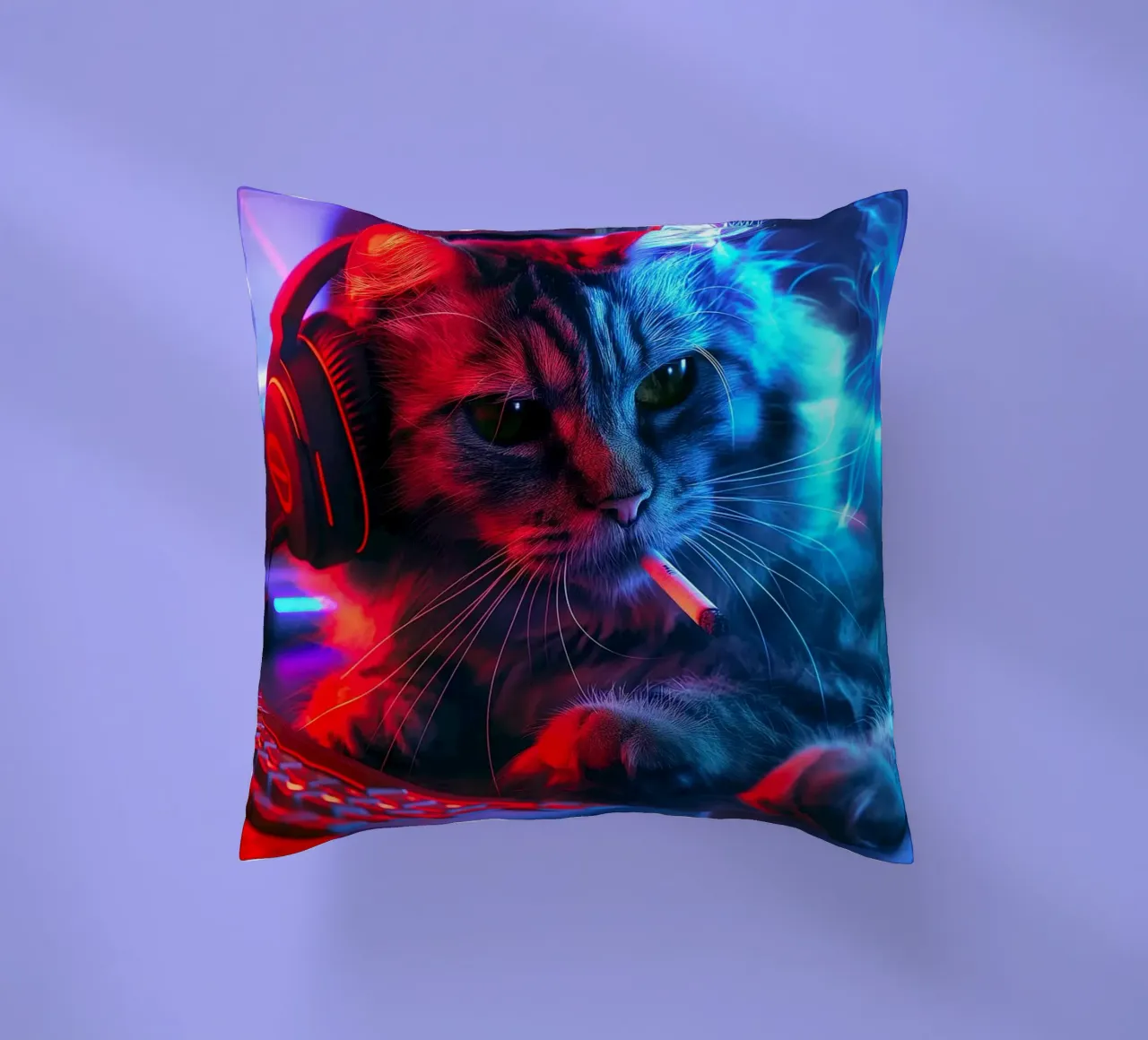 Gatto fumatore di Cyberpunk Gamer cuscino da Fleur de Lys