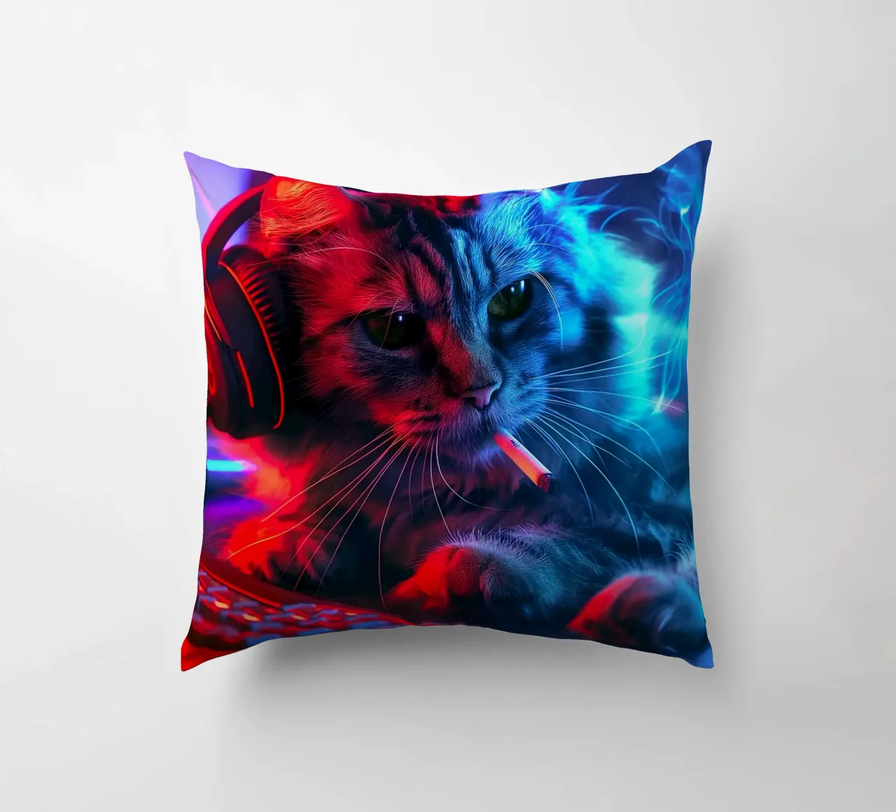 Gatto fumatore di Cyberpunk Gamer cuscino da Fleur de Lys