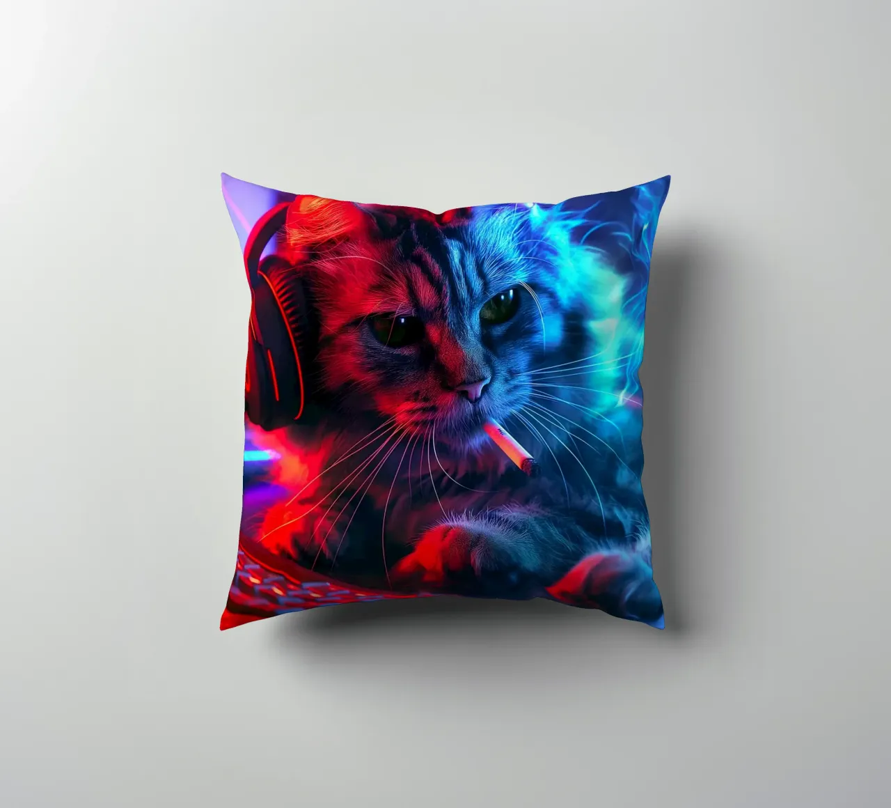 Gatto fumatore di Cyberpunk Gamer cuscino da Fleur de Lys