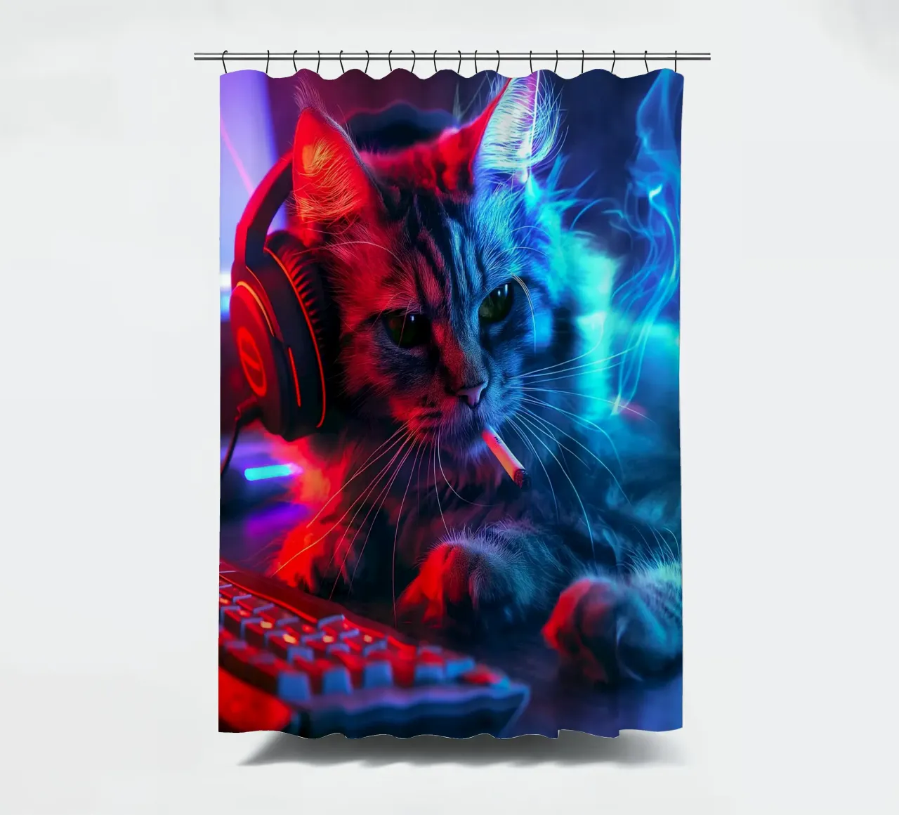 Gatto fumatore di Cyberpunk Gamer tenda da doccia da Fleur de Lys