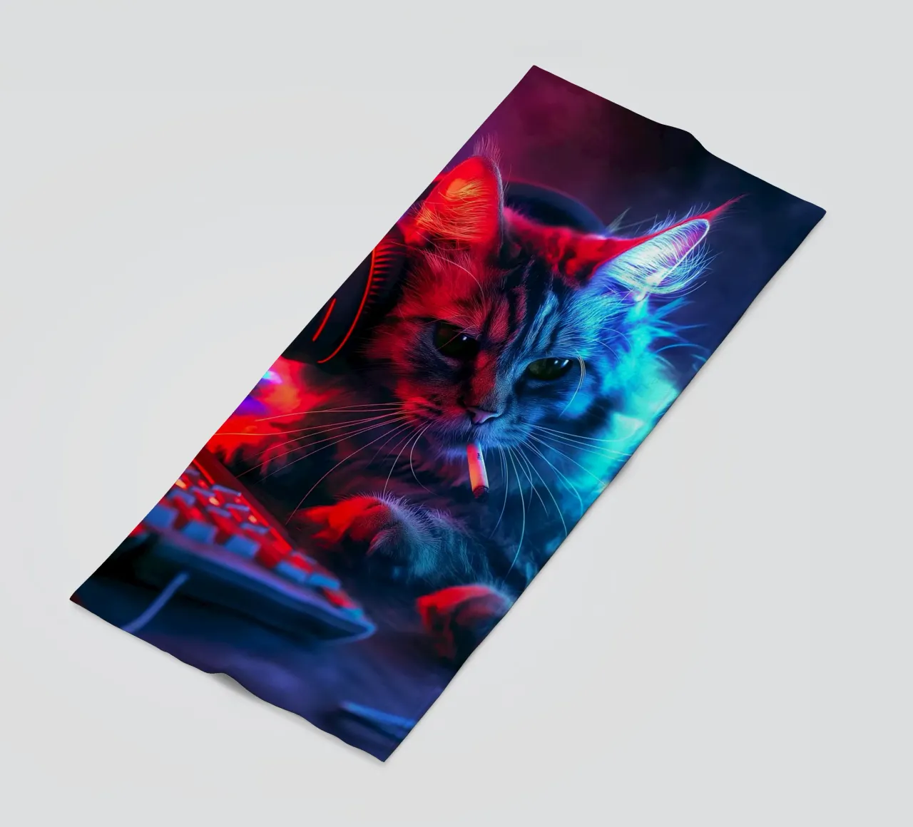 Gatto fumatore di Cyberpunk Gamer telo mare da Fleur de Lys