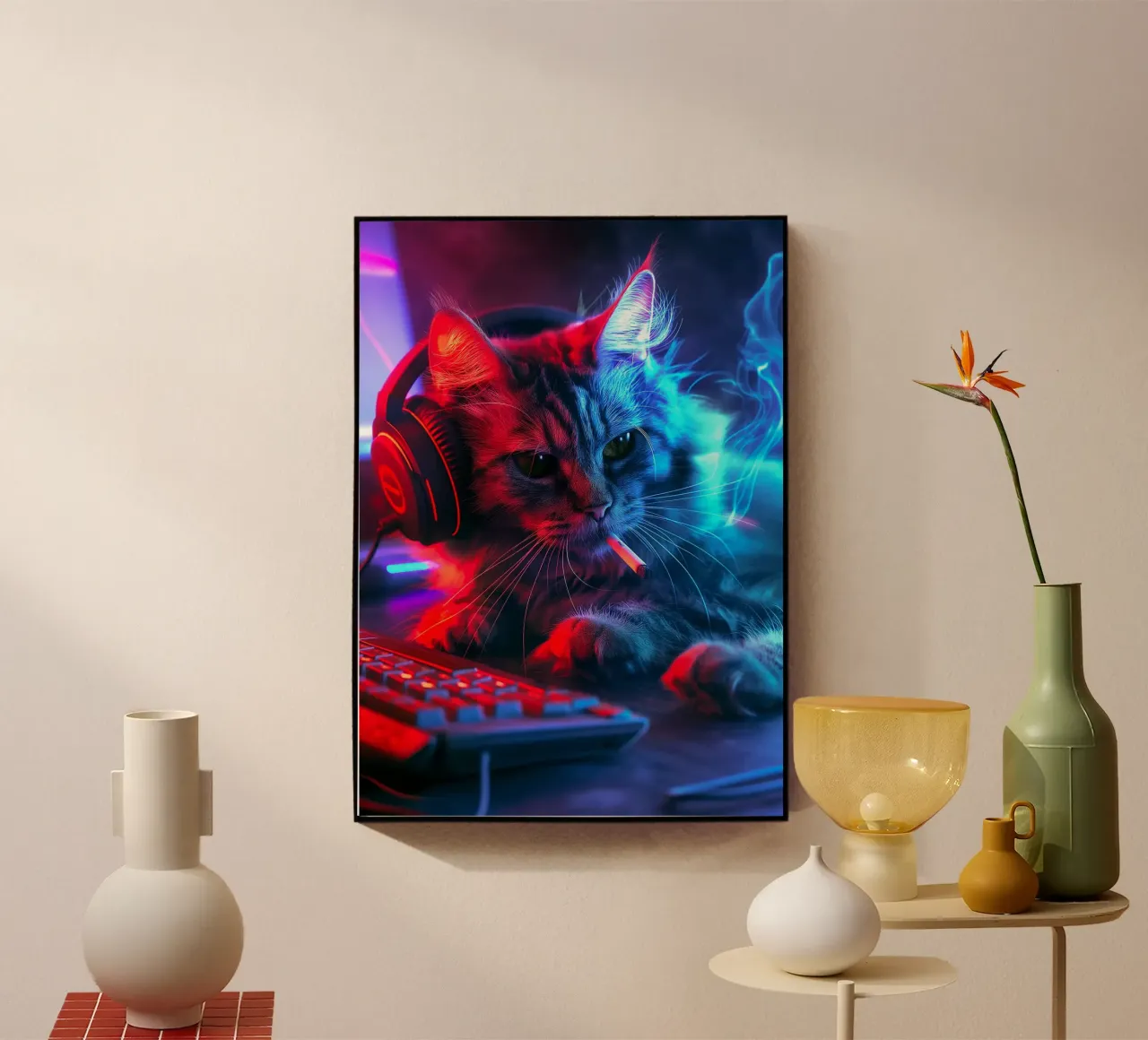 Gatto fumatore di Cyberpunk Gamer plexiglass da Fleur de Lys
