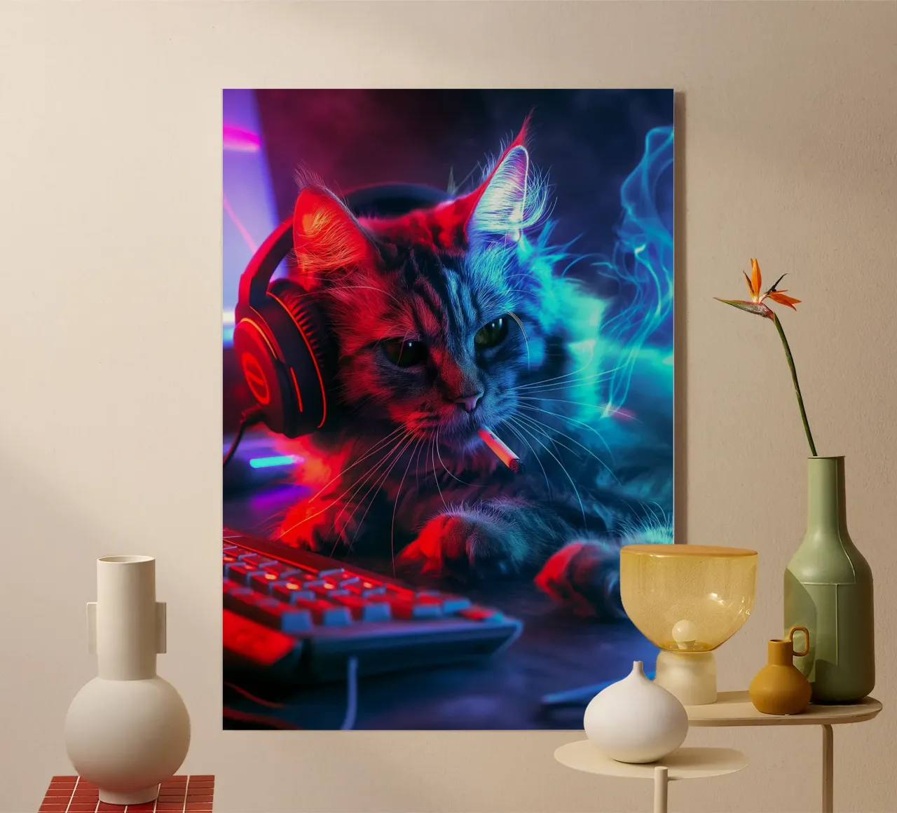 Gatto fumatore di Cyberpunk Gamer plexiglass da Fleur de Lys