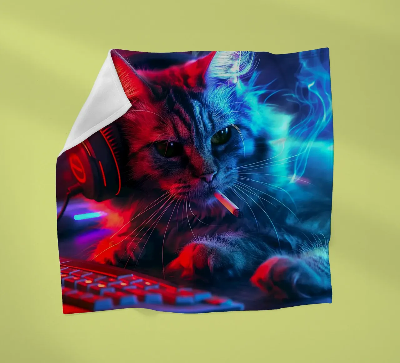 Gatto fumatore di Cyberpunk Gamer coperta in pile da Fleur de Lys