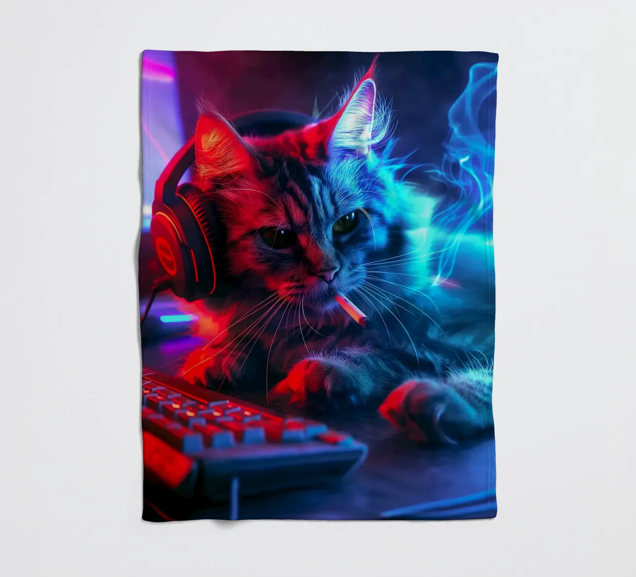 Gatto fumatore di Cyberpunk Gamer coperta in pile da Fleur de Lys