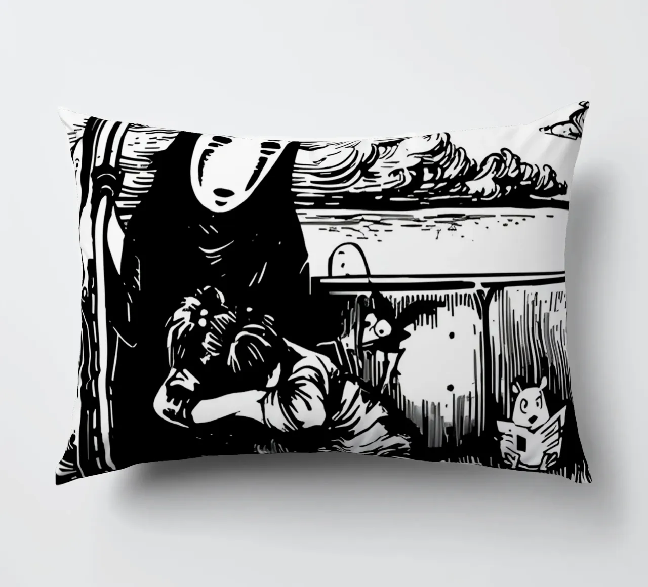 Anime giapponese Spirited Bianco e Nero cuscino da OTAKUDESU