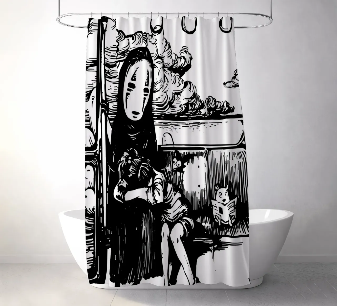 Japanese Anime Spirited Black White shower curtain by OTAKUDESU