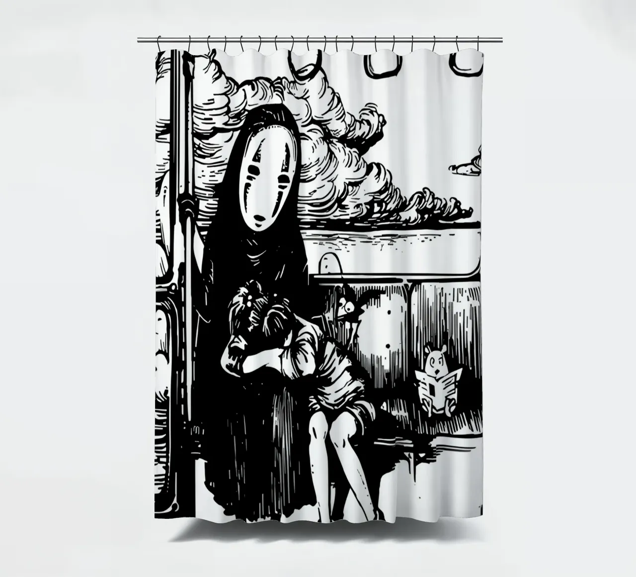 Japanese Anime Spirited Black White shower curtain by OTAKUDESU