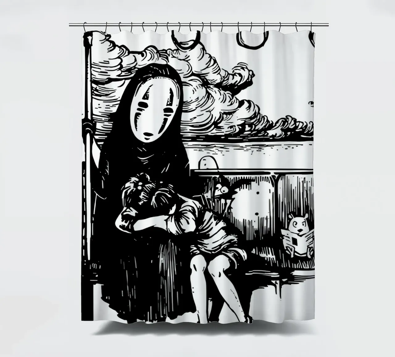 Japanese Anime Spirited Black White shower curtain by OTAKUDESU