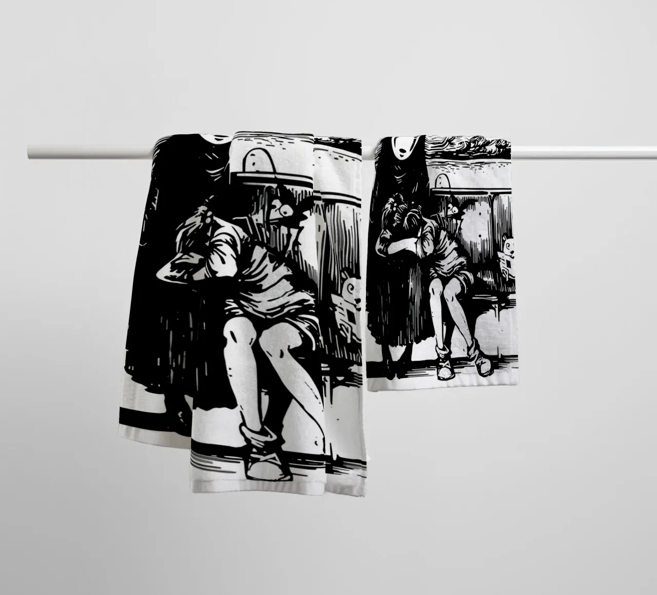 Anime giapponese Spirited Bianco e Nero asciugamano da bagno da OTAKUDESU