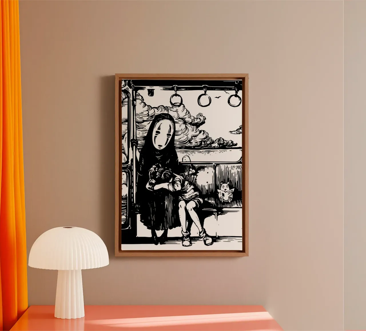 Anime giapponese Spirited Bianco e Nero tela con Cornice a cassetta da OTAKUDESU