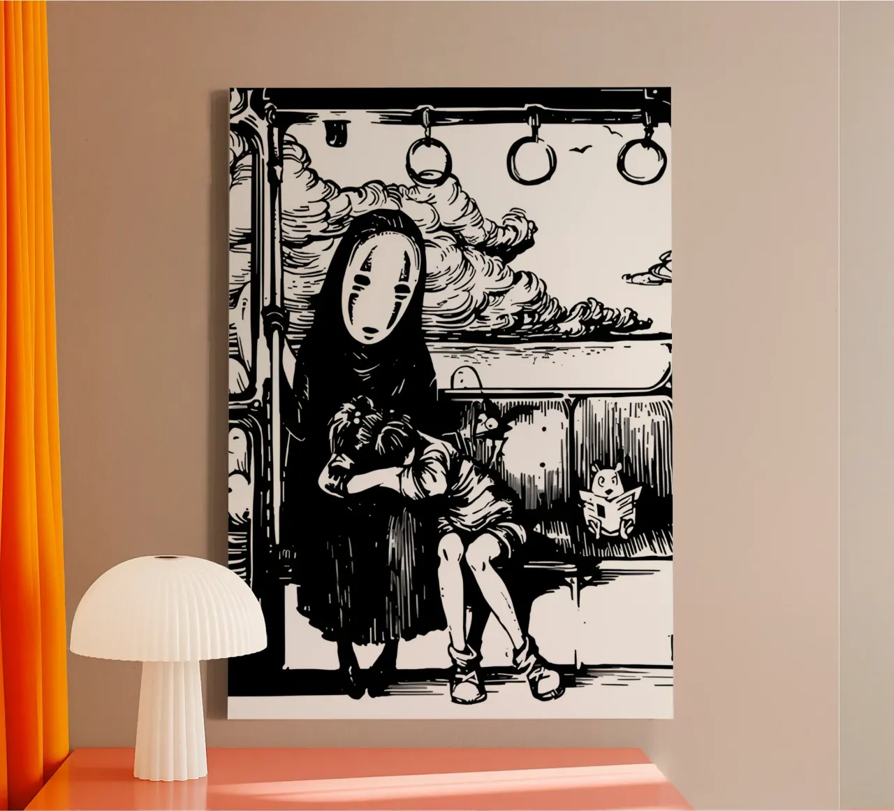 Anime giapponese Spirited Bianco e Nero tela con Cornice a cassetta da OTAKUDESU