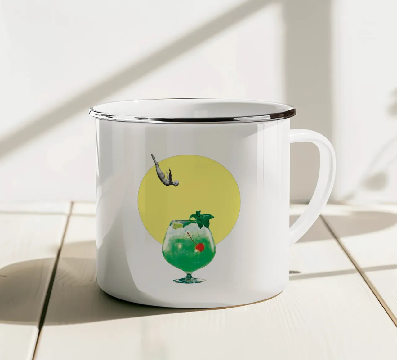 TGIF (Diving into a cocktail) enamel mug by MsGonzalez