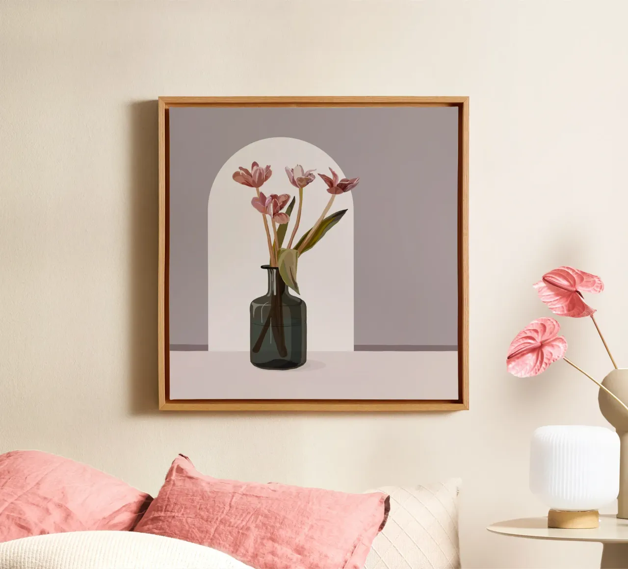 Tulipani pastello in vaso | Arco floreale moderno e minimalista Pr tela con Cornice a cassetta da NorwesClub