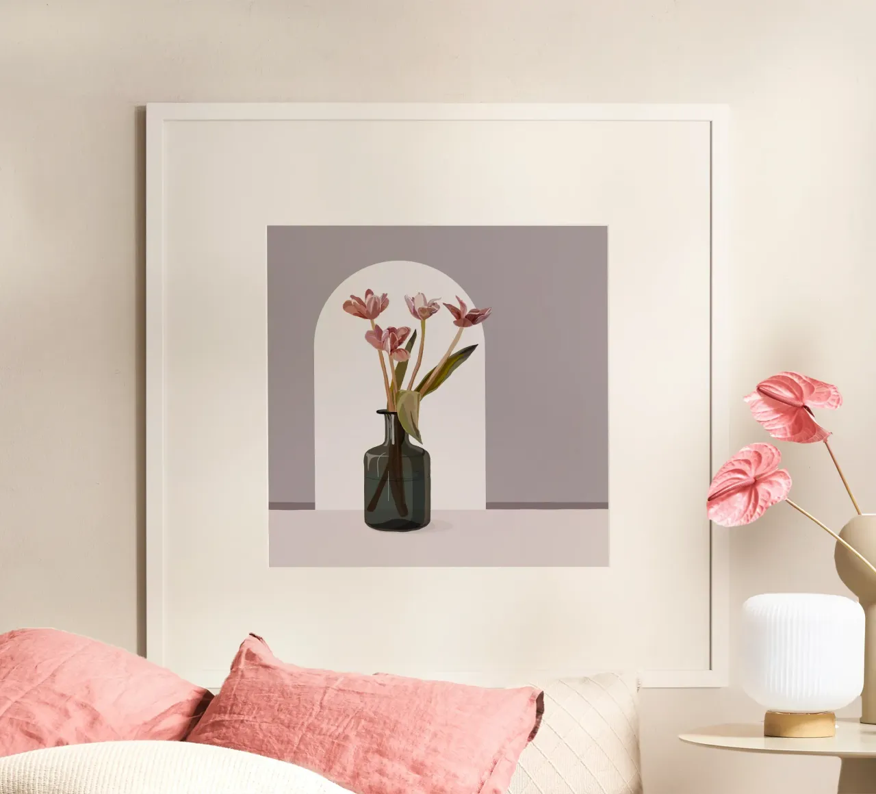 Tulipani pastello in vaso | Arco floreale moderno e minimalista Pr poster da NorwesClub
