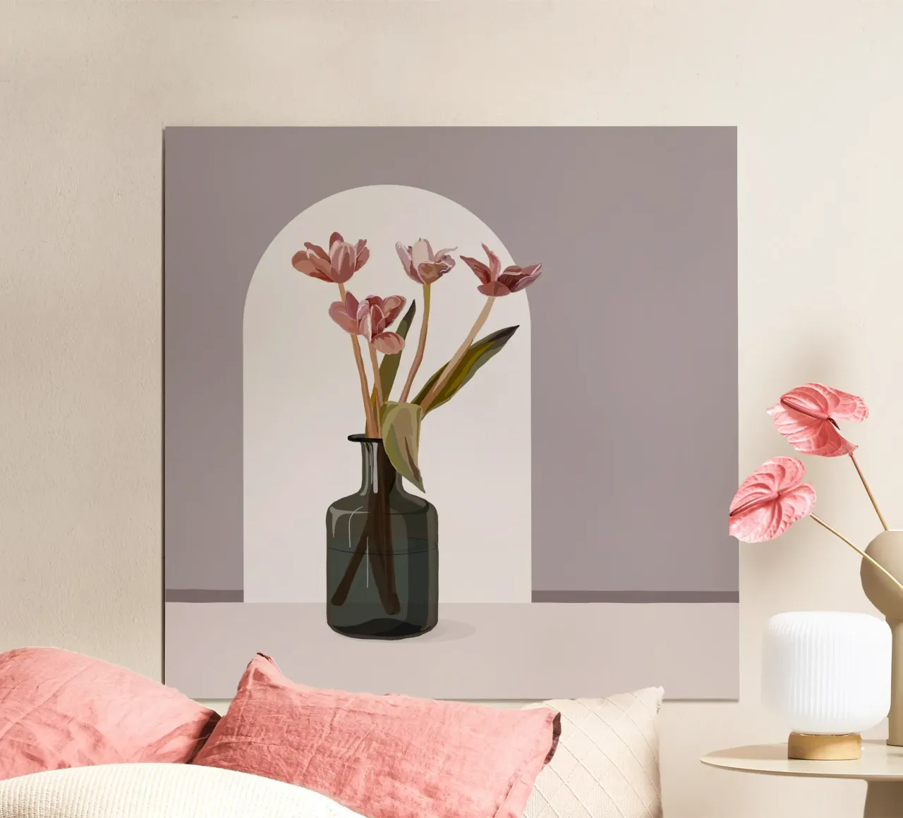 Tulipani pastello in vaso | Arco floreale moderno e minimalista Pr poster da NorwesClub