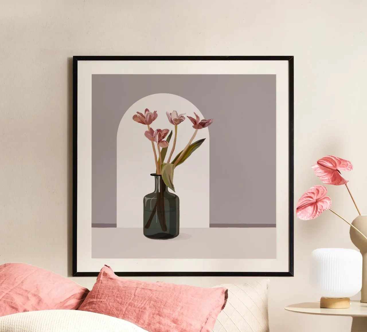 Tulipani pastello in vaso | Arco floreale moderno e minimalista Pr poster da NorwesClub