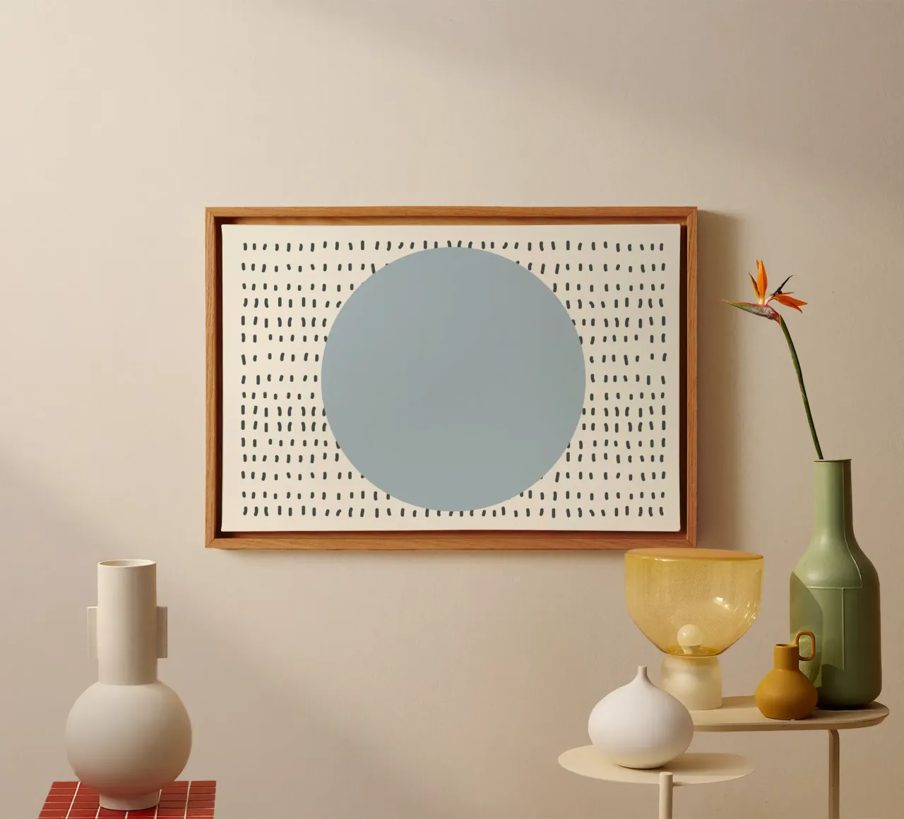 Abstract Circle Dash Pattern | Mid-Century Modern Minimalist canvas with Floater frame by NorwesClub
