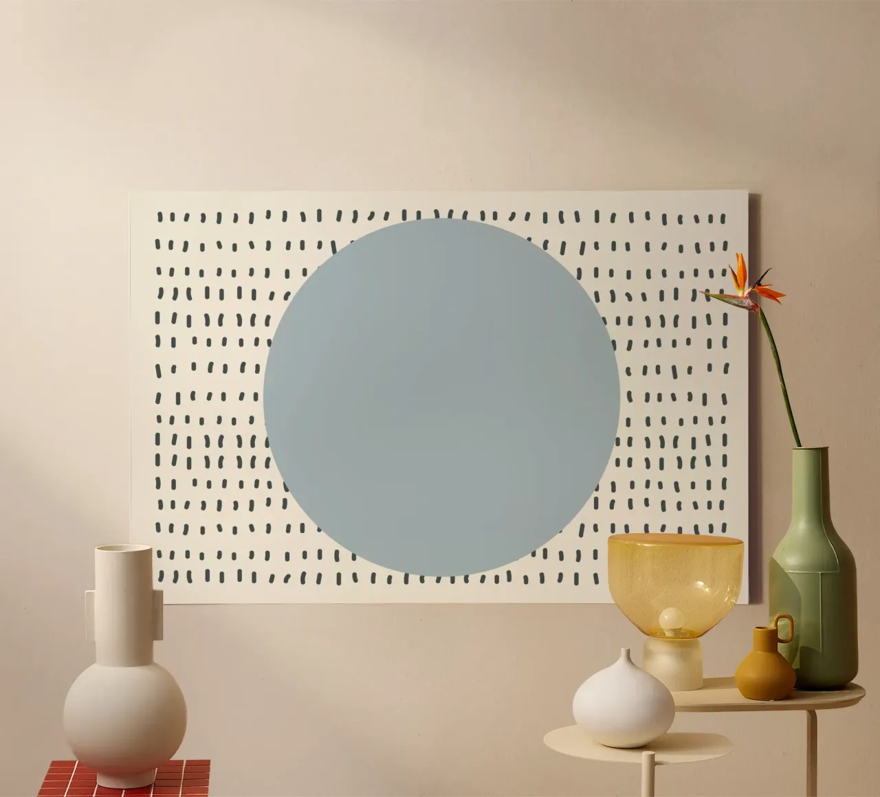 Abstract Circle Dash Pattern | Mid-Century Modern Minimalist canvas with Floater frame by NorwesClub