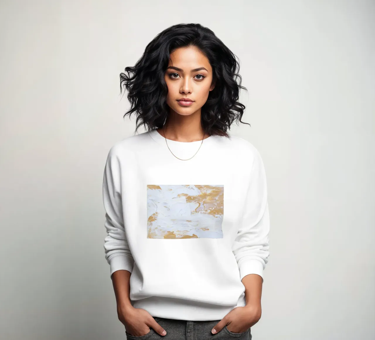 Texturiertes Gold & Weiß Abstrakt | Impasto Moderner Kunstdruck Sweatshirt von NorwesClub
