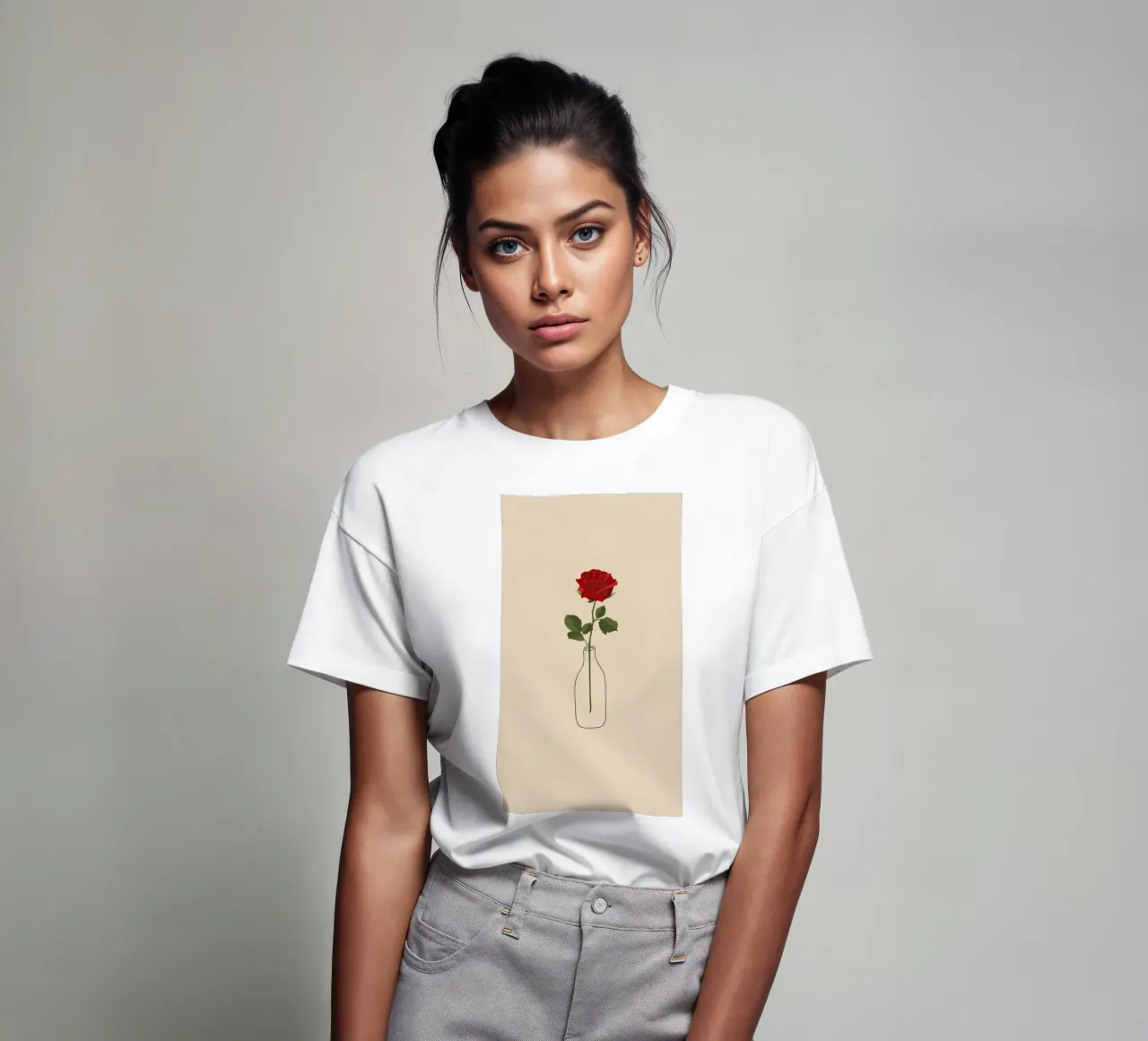 Single Red Rose in Vase | Minimalist Botanical Art Print t-shirt by NorwesClub