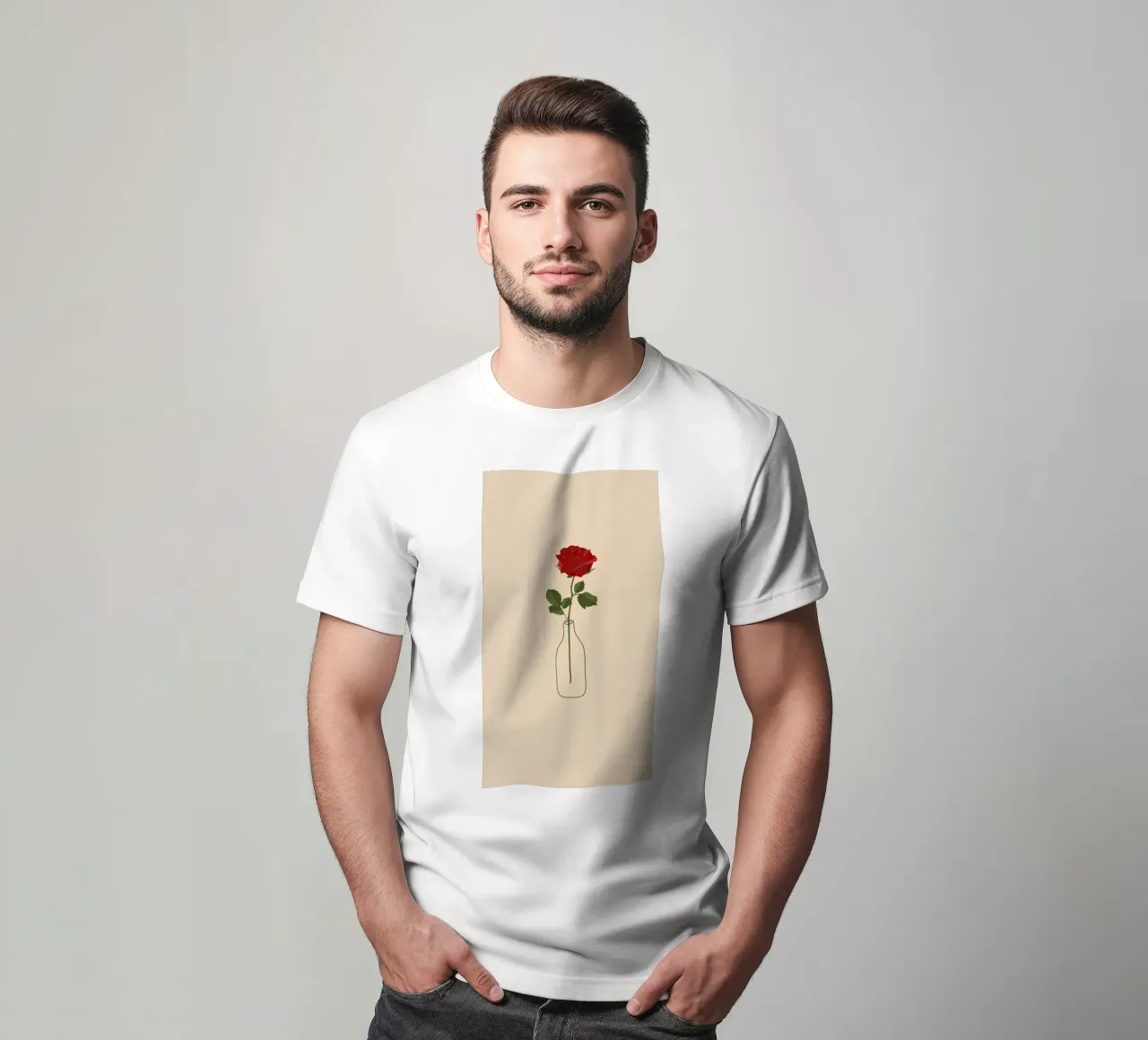 Single Red Rose in Vase | Minimalist Botanical Art Print t-shirt by NorwesClub