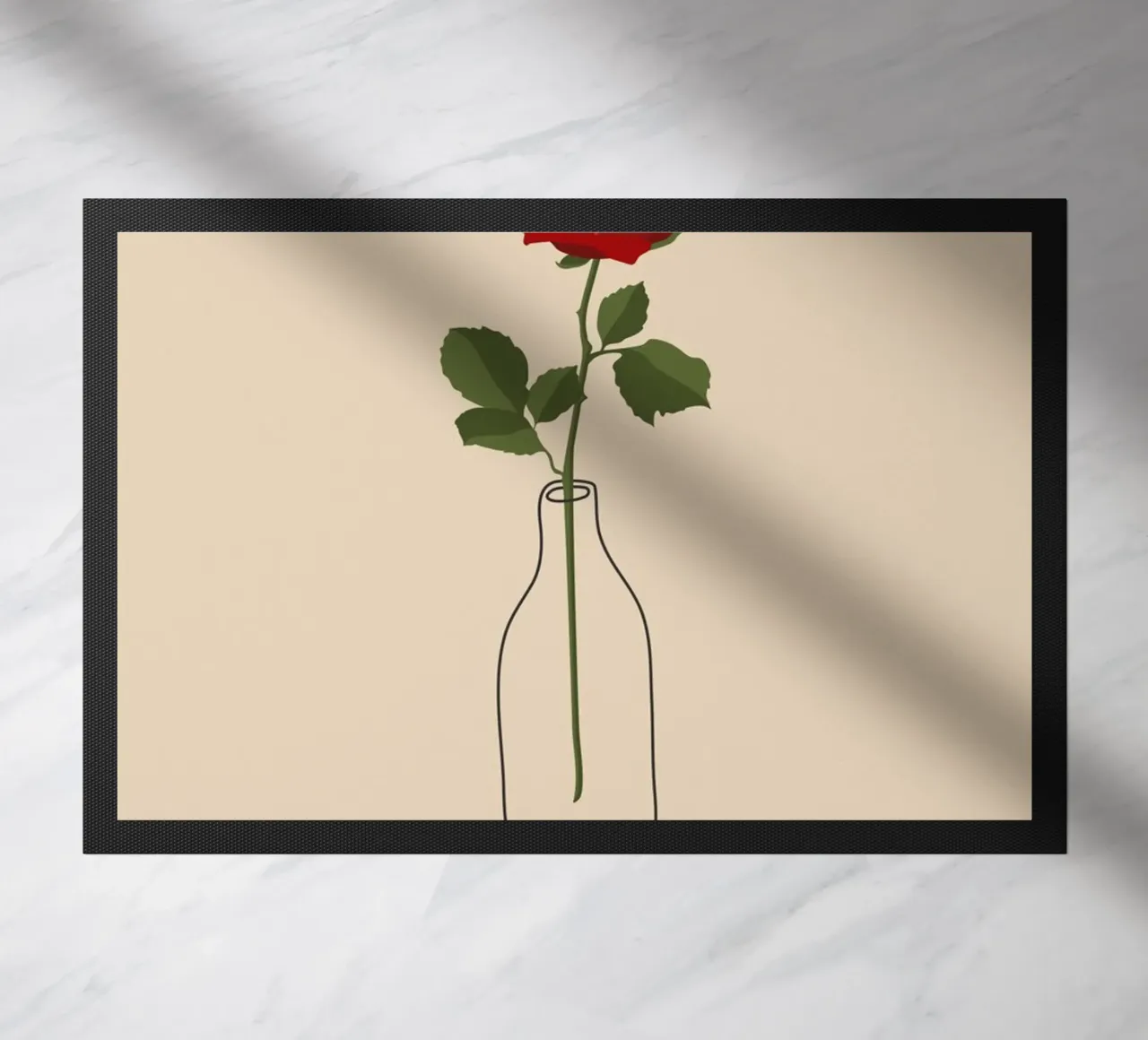 Una rosa roja en un jarrón | Minimalist Botanical Art Print felpudo de NorwesClub