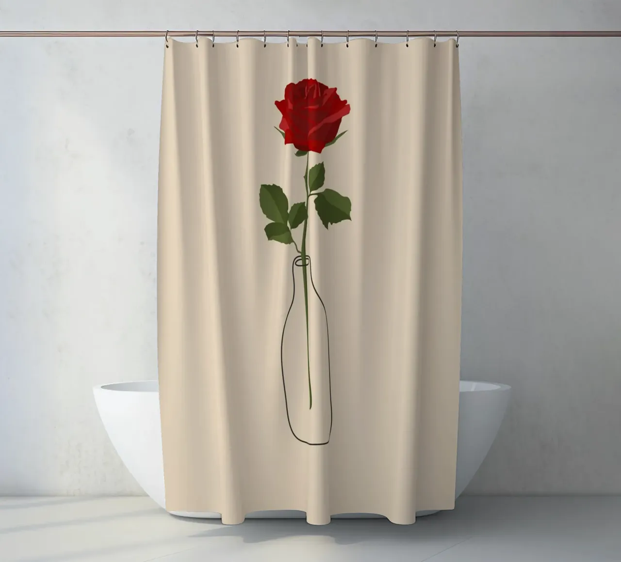Single Red Rose in Vase | Minimalist Botanical Art Print shower curtain by NorwesClub