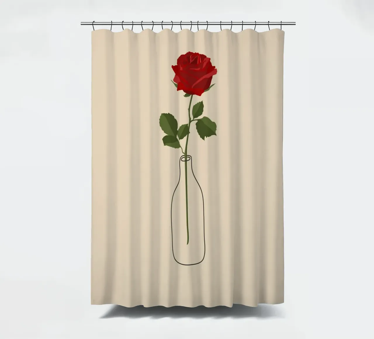 Single Red Rose in Vase | Minimalist Botanical Art Print shower curtain by NorwesClub