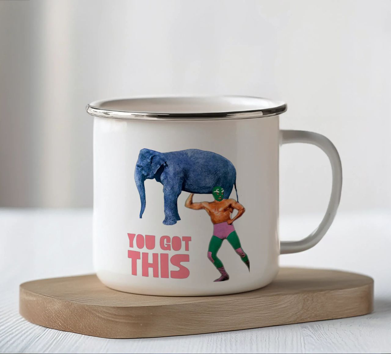 You got this! (Elephant & Luchador) tazza in smalto da MsGonzalez