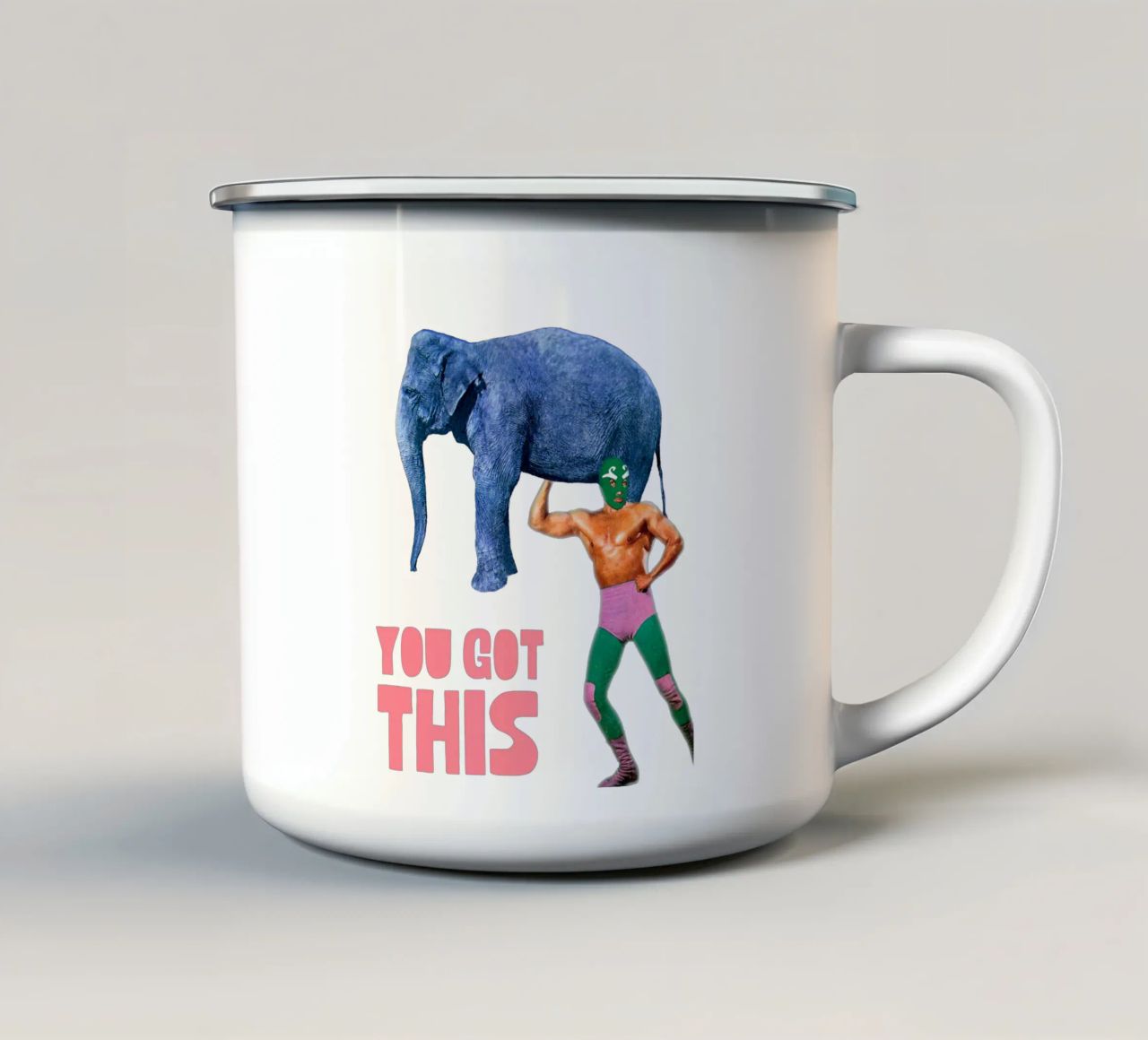 You got this! (Elephant & Luchador) tazza in smalto da MsGonzalez