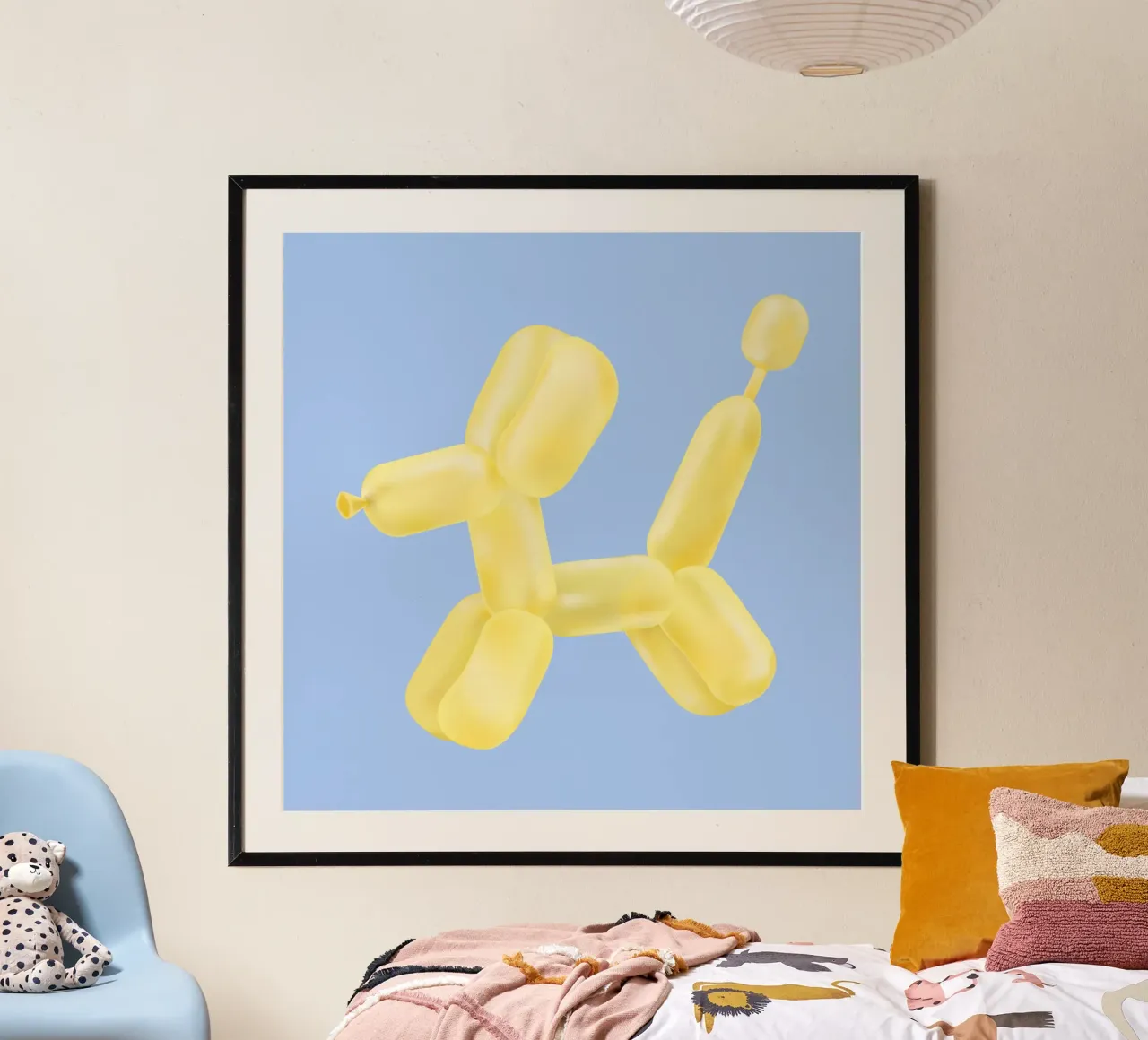 Globo Amarillo Perro Pop Art | Playful Modern Sculpture Print poster de NorwesClub