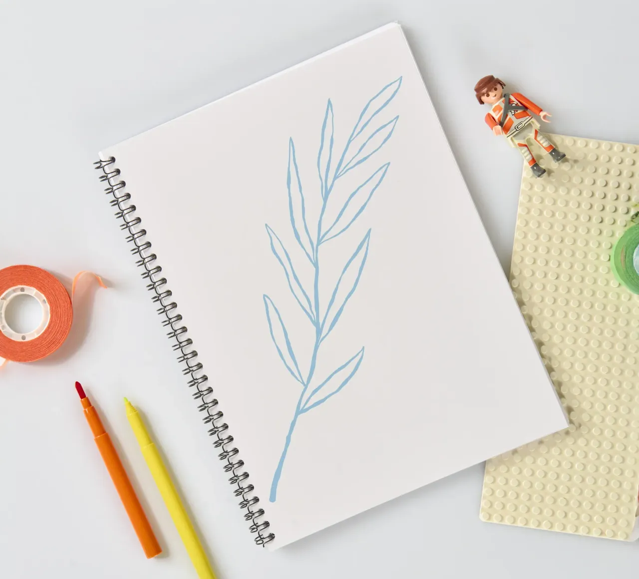 Minimalist Blue Leaf Branch | Serene Botanical Line Art Prin spiral notebook by NorwesClub