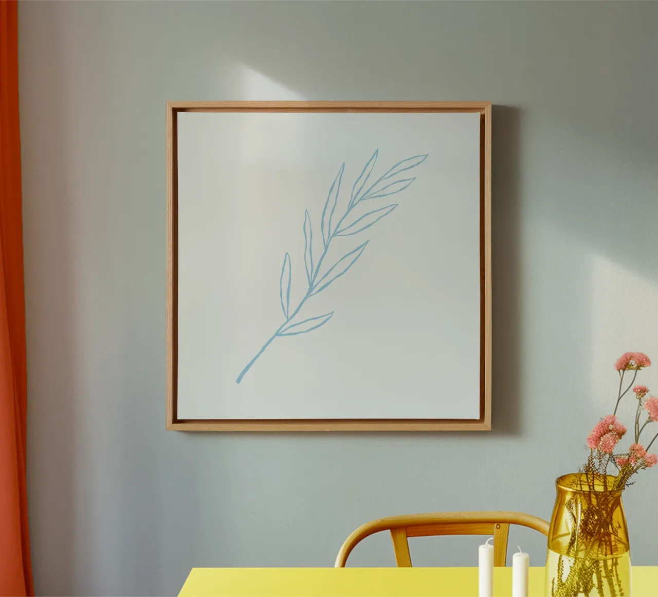 Minimalist Blue Leaf Branch | Serene Botanical Line Art Prin canvas by NorwesClub