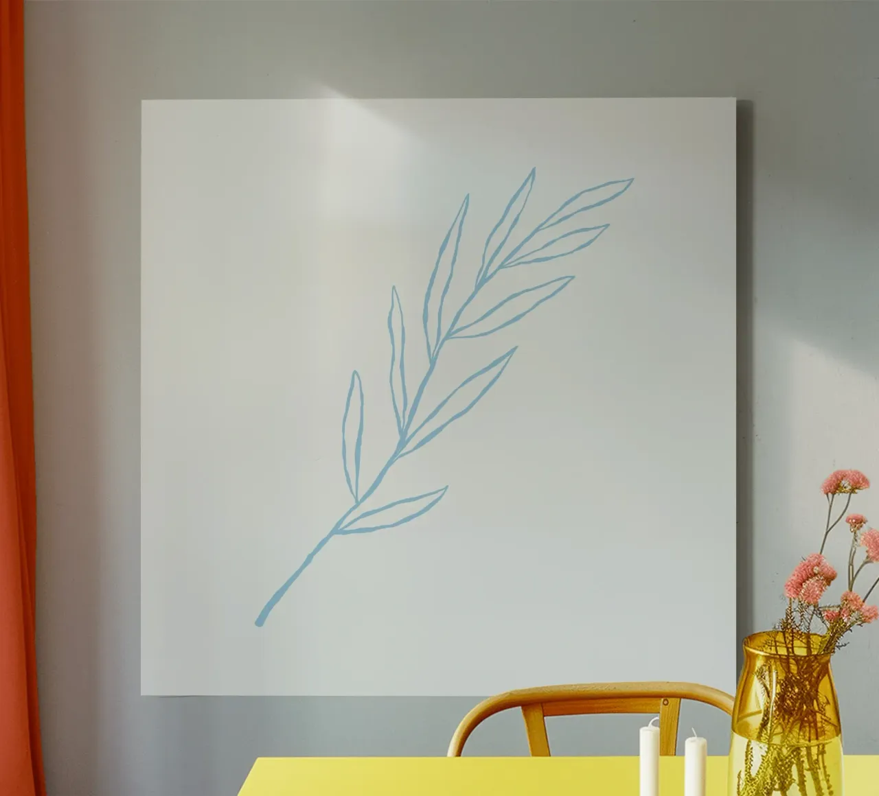 Minimalist Blue Leaf Branch | Serene Botanical Line Art Prin canvas by NorwesClub