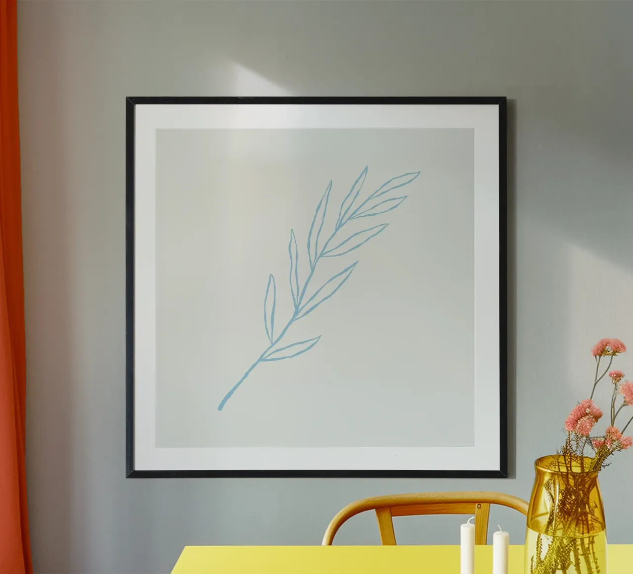 Minimalist Blue Leaf Branch | Serene Botanical Line Art Prin Hahnemühle von NorwesClub